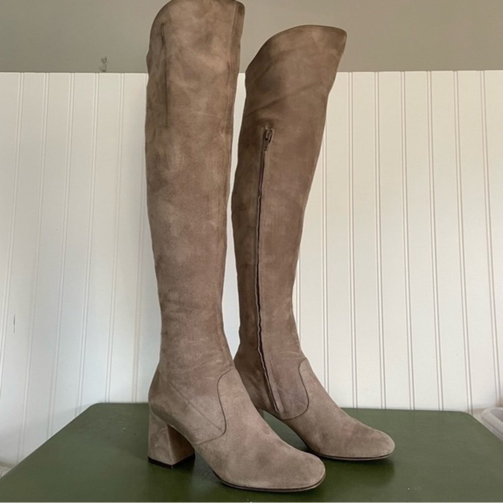 L’Autre Chose Over the Knee Boots in Light Taupe Suede *Italy*